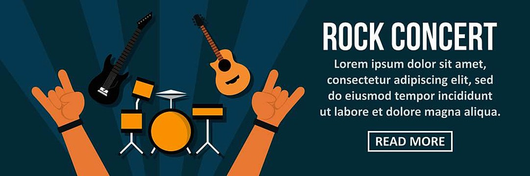 Rock concert banner horizontal concept. Flat illustration of rock concert banner horizontal vector concept for web